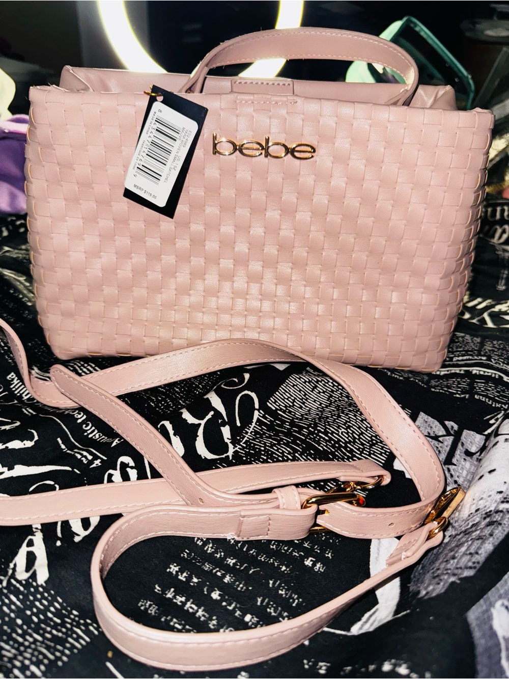 bebe Blush Pink Woven Crossbody or Hand Bag- NWT